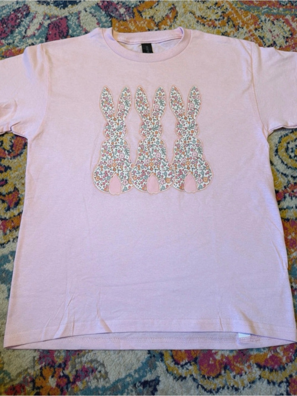 Gildan Light Pink Tee with Floral Bunny Trio